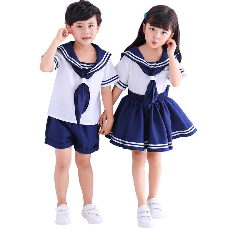 Girl Sailor Costume with Short Sleeves and Swinging Skirt Chichicherry