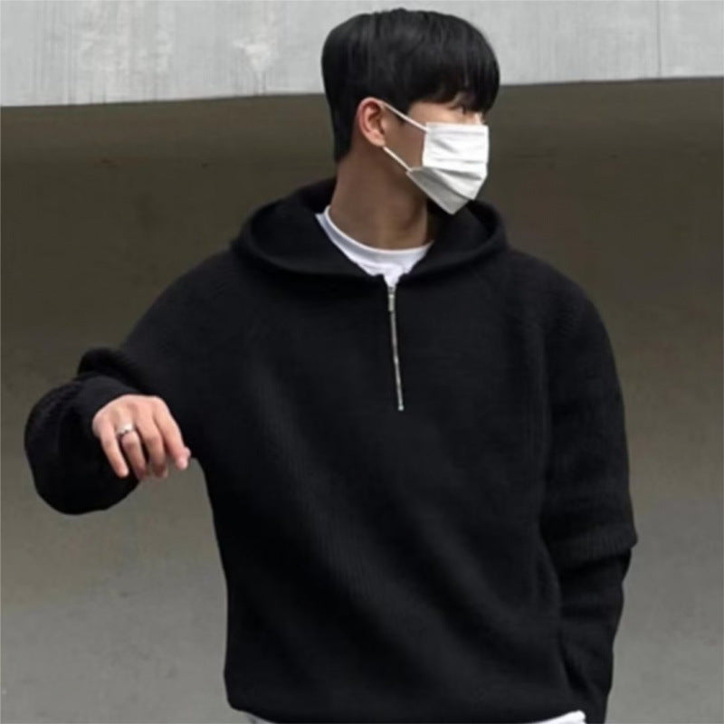 Herren Oversized Strick-Halbzip-Hoodie mit Rippstruktur Chichicherry