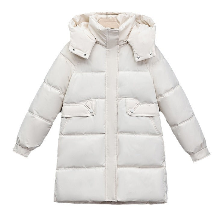 Women's long thermally insulated parka with removable hood, concealed zipper and flap pockets Chichicherry