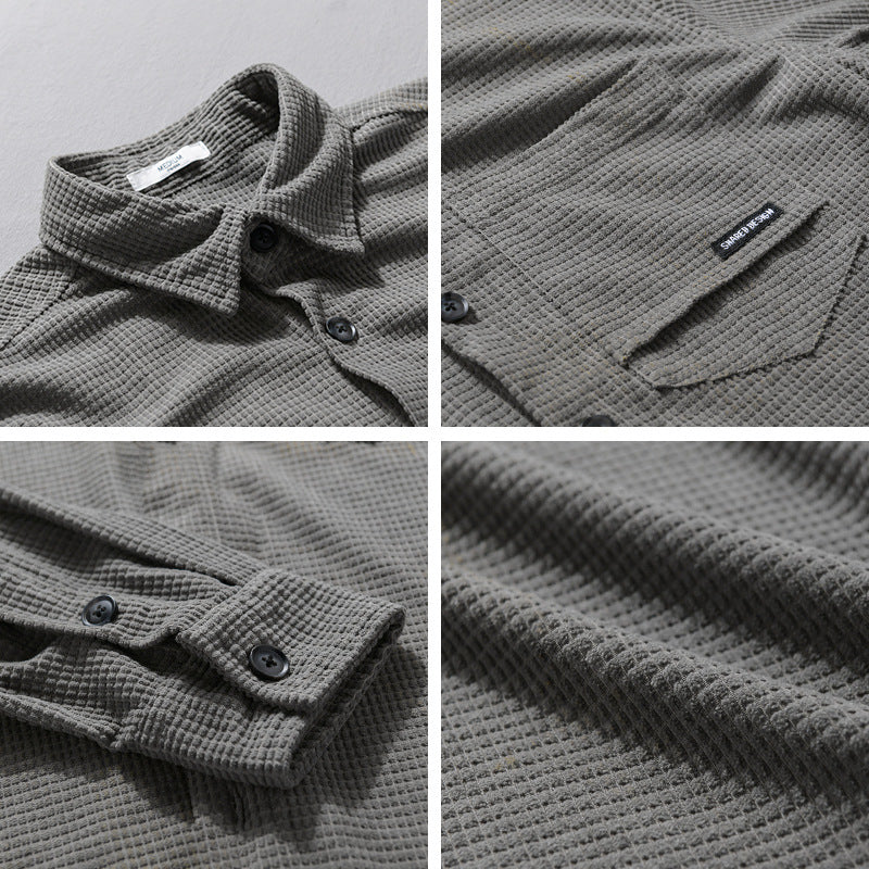 Men's Textured Shirt-Over Shirt with Chest Pocket, Button Placket and Waffle Structure Chichicherry