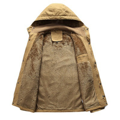 Men's robust canvas field parka with teddy fleece lining, hood, and multifunctional pockets Chichicherry