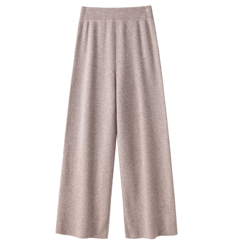 Women's Wide Knit Pants with High Waist and Cashmere-like Softness Chichicherry