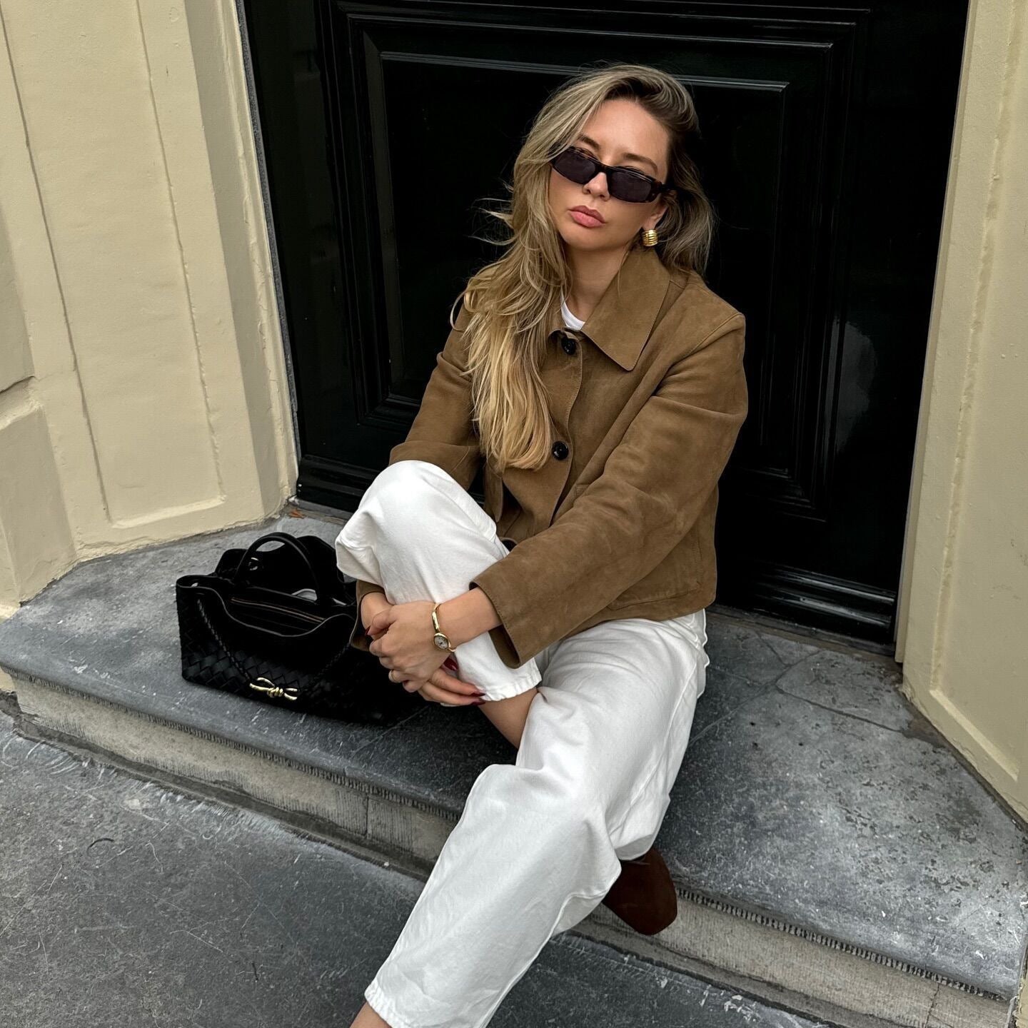 Women's Boxy Short Jacket in Suede Look with Shirt Collar and Flap Pockets Chichicherry