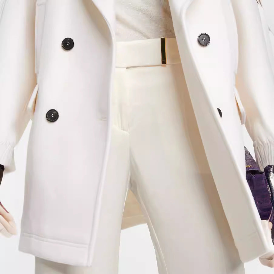 Women's short-cut double-breasted wool blend coat with wide shoulder Chichicherry