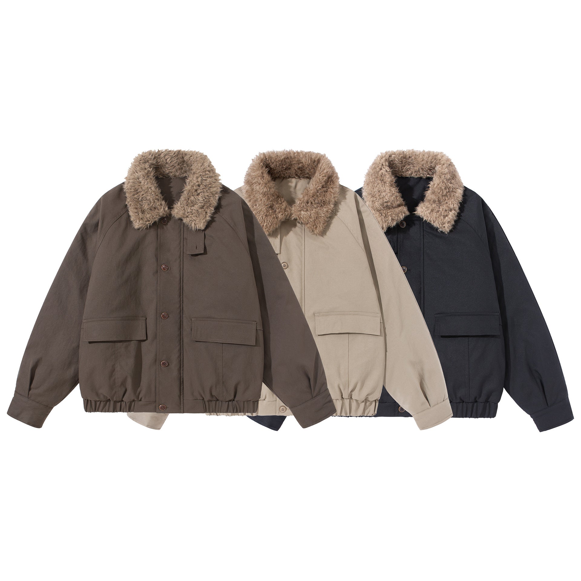 Unisex Boxy Isolation Blouson with removable faux fur shawl collar and cargo pockets Chichicherry