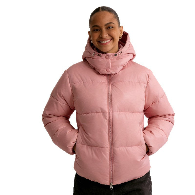 Women's quilted puffer jacket with hood, high stand-up collar, and two-way zipper Chichicherry