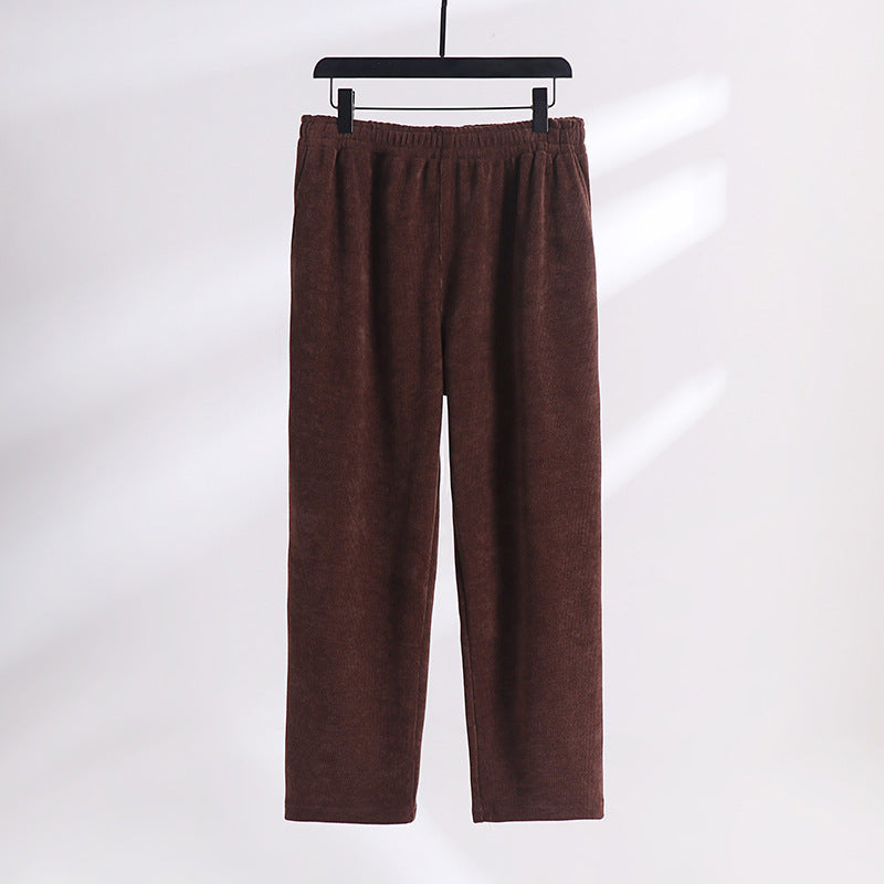 Women's Wide Corduroy Trousers with Elastic Waistband, Side Pockets and Straight Leg Chichicherry