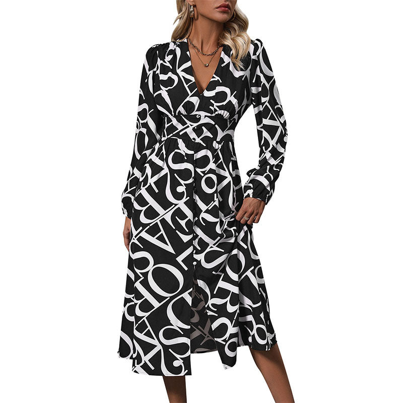 Women's midi dress with wrap V-neck, long sleeves, and side slit