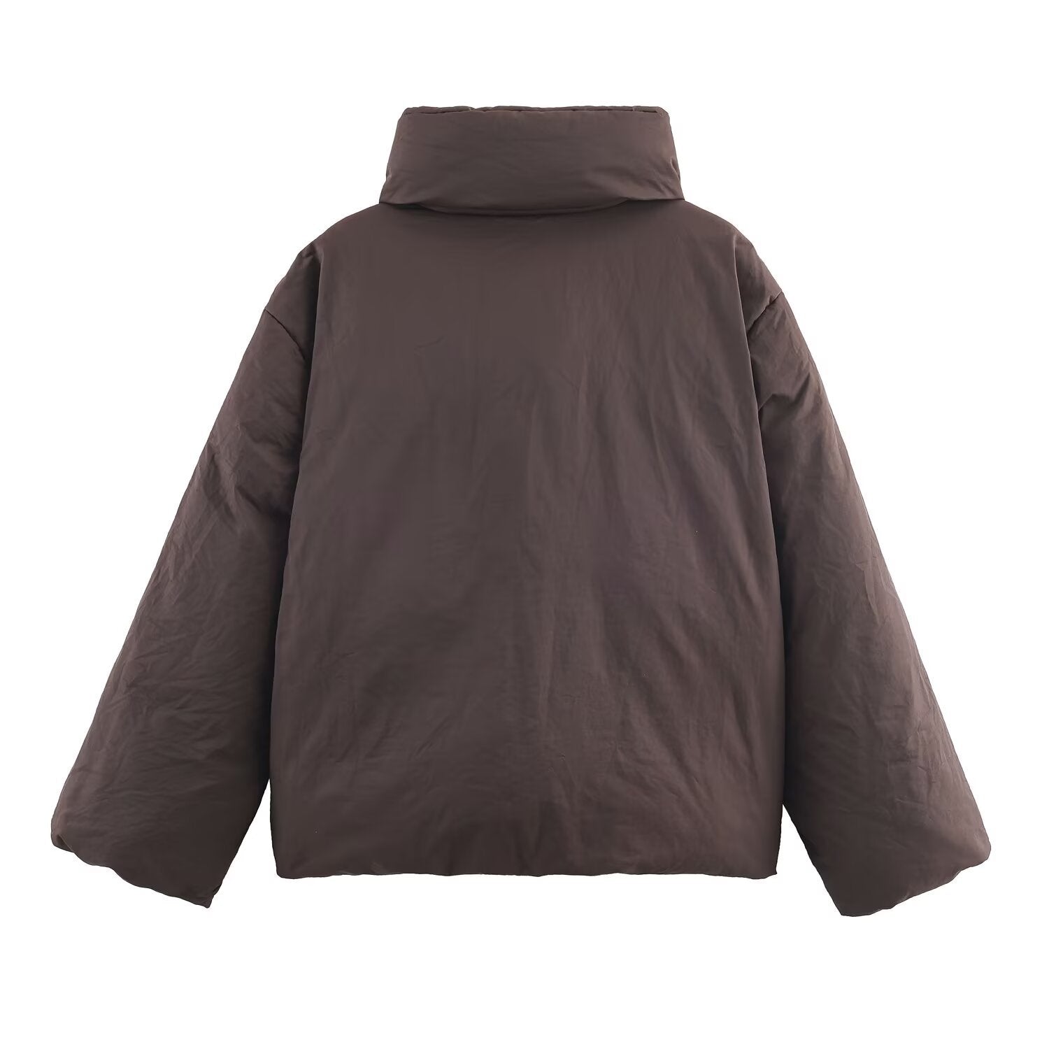 Women's Oversized Quilted Jacket with High Stand Collar and Waist Belt Chichicherry