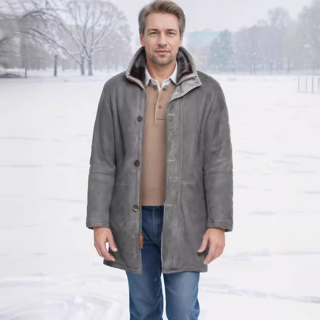 Men's coat in field coat style with teddy collar and two-way zipper Chichicherry