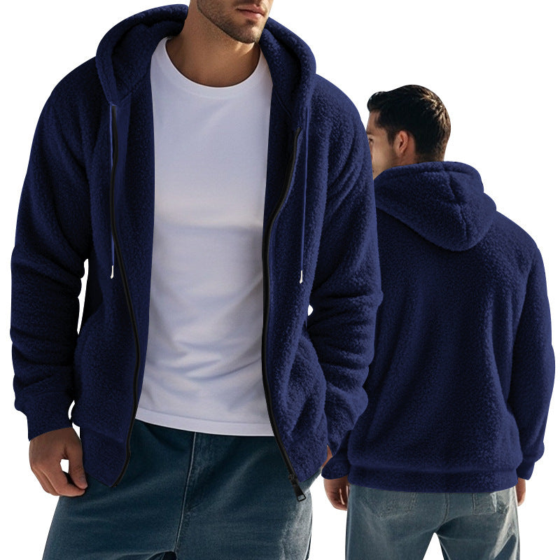 Men's Teddy Fleece Hooded Jacket with Full Zip and Kangaroo Pockets Chichicherry
