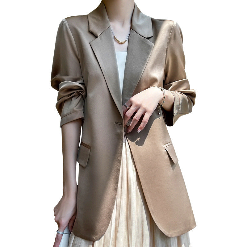 Women's Slightly Tailored Long Blazer with Button Closure and Flap Pockets Chichicherry