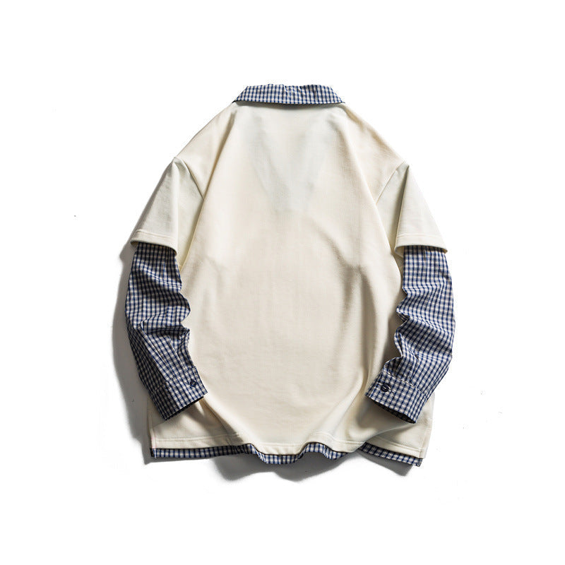 Men's layered look sweater with integrated check shirt collar and inserted shirt sleeves Chichicherry