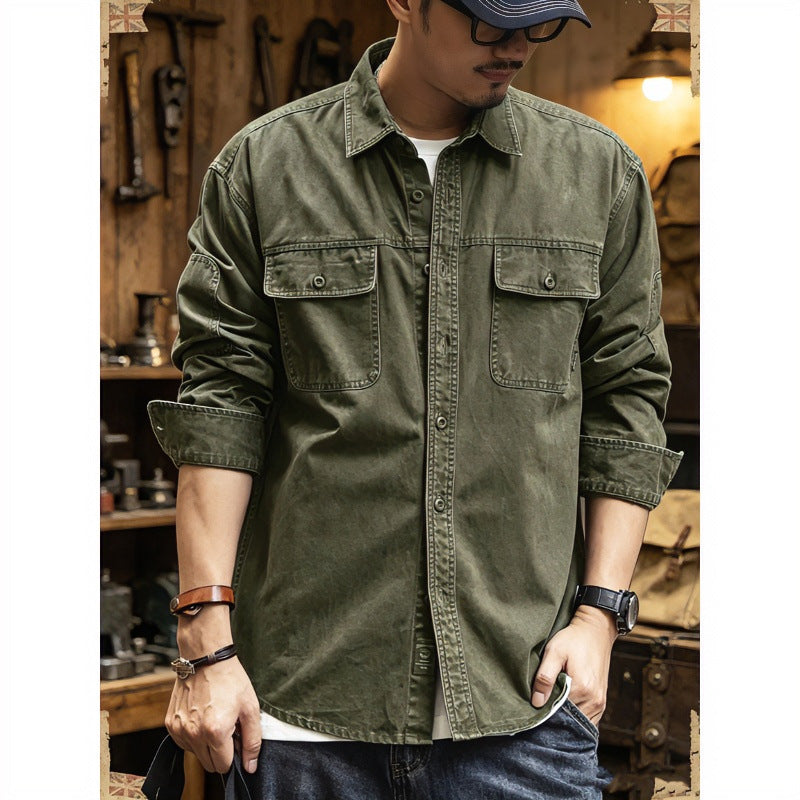 Herren Baumwoll-Utility-Overshirt mit Pattentaschen Chichicherry