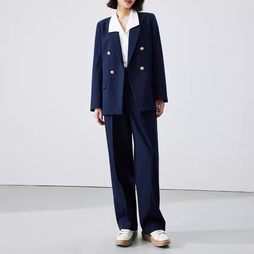Women's Double-Breasted Blazer with Shiny Buttons Chichicherry