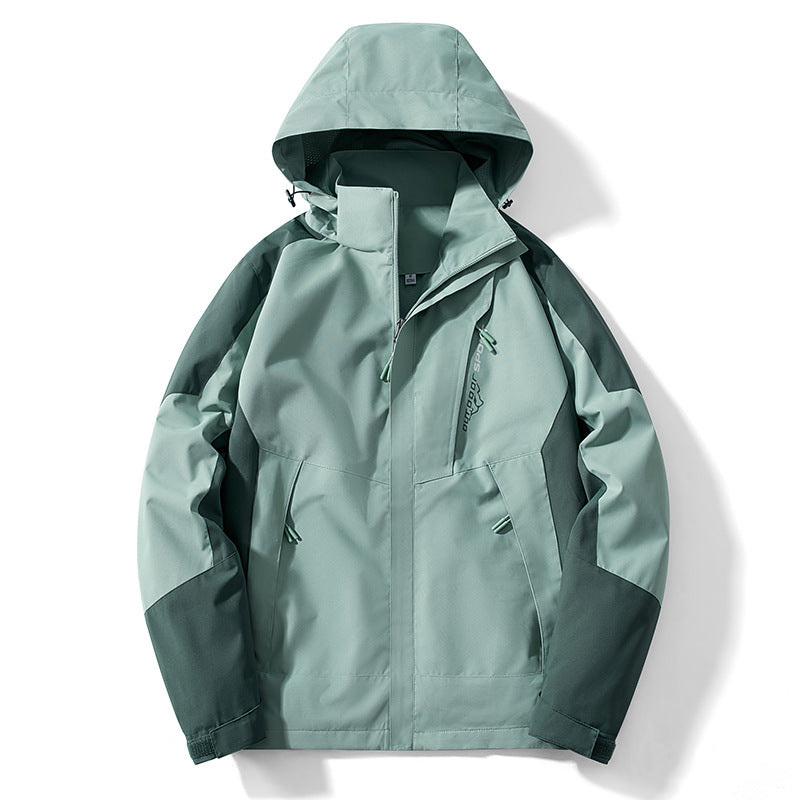 Men's Colorblock Softshell Trekker Jacket with Hood, Concealed Zippers and Side Pockets Chichicherry