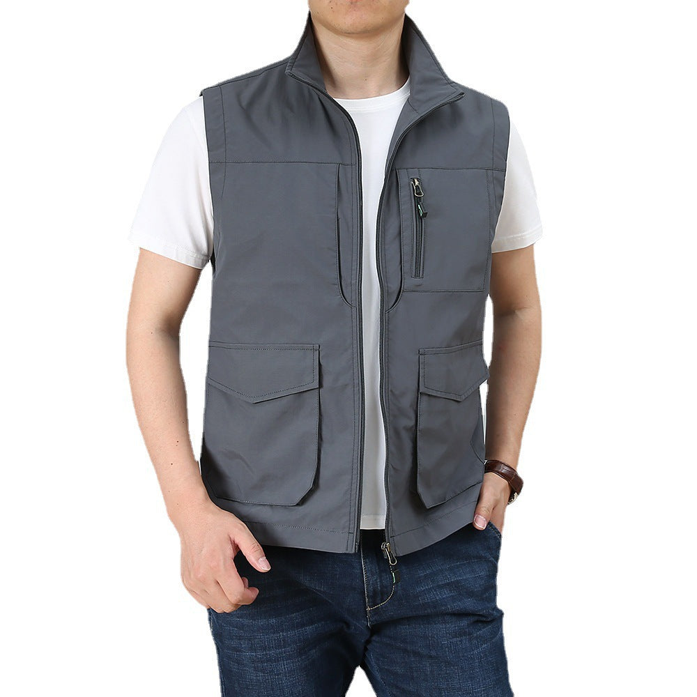 Men's utility vest with multiple pockets and stand-up collar Chichicherry