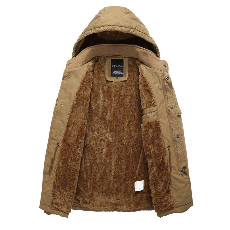 Men's canvas field parka with warm teddy fleece lining, hood and multiple pockets Chichicherry