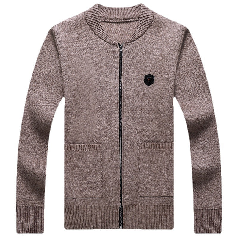 Men's fine-knit cardigan with full zip, chest emblem, and patch pockets Chichicherry