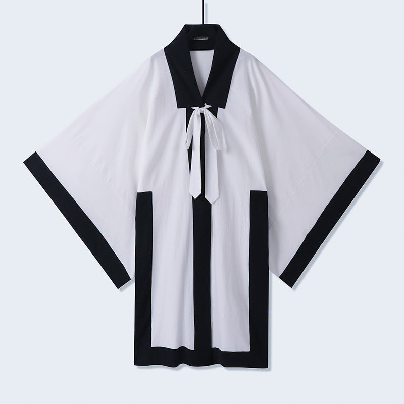 Unisex Oversize Kimono-Cardigan with contrast trim, tie belt and patch pockets Chichicherry
