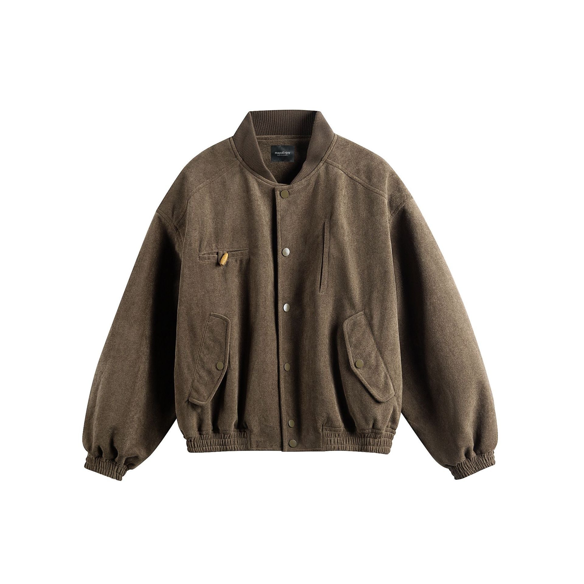 Unisex Boxy-Softsuede-Jacket with snap button placket, patch pockets and ribbed hem Chichicherry