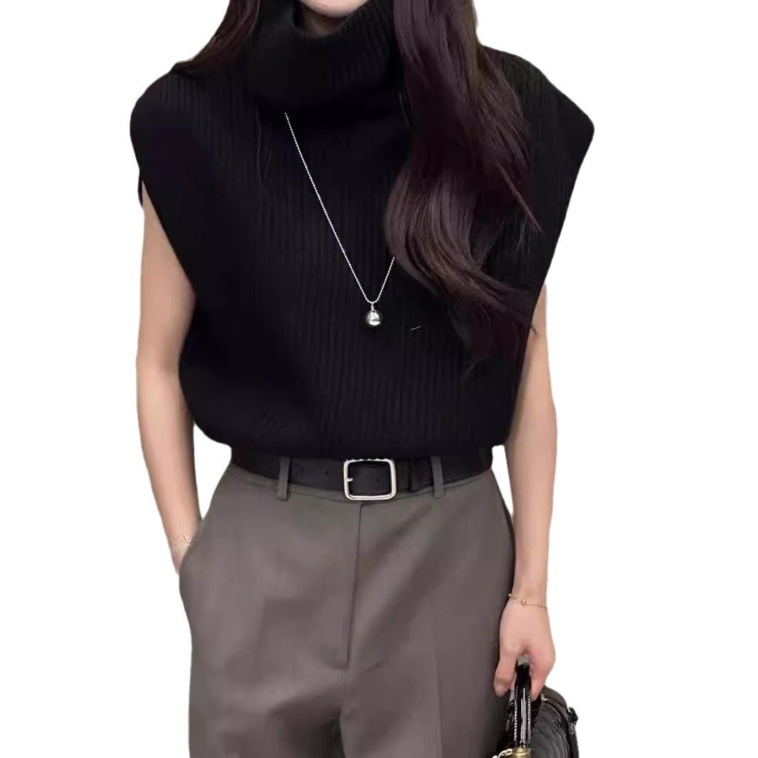 Women’s Knit Sleeveless Vest with Roll Neck and Ribbed Texture Chichicherry