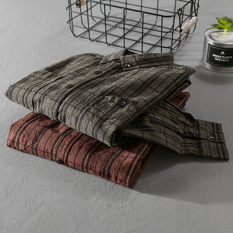 Men's Checked Flannel Overshirt with Button-Down Collar and Patch Chest Pockets Chichicherry