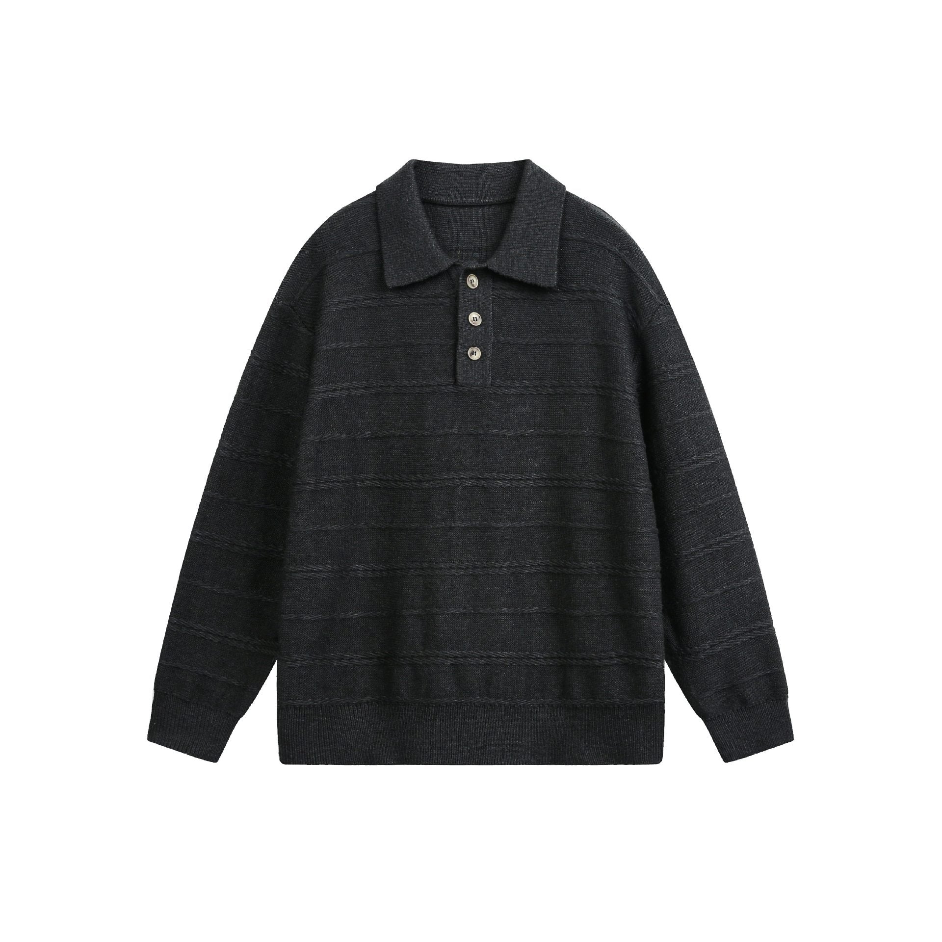 Unisex Knit Polo with Structured Stripes and Three-Button Placket Chichicherry