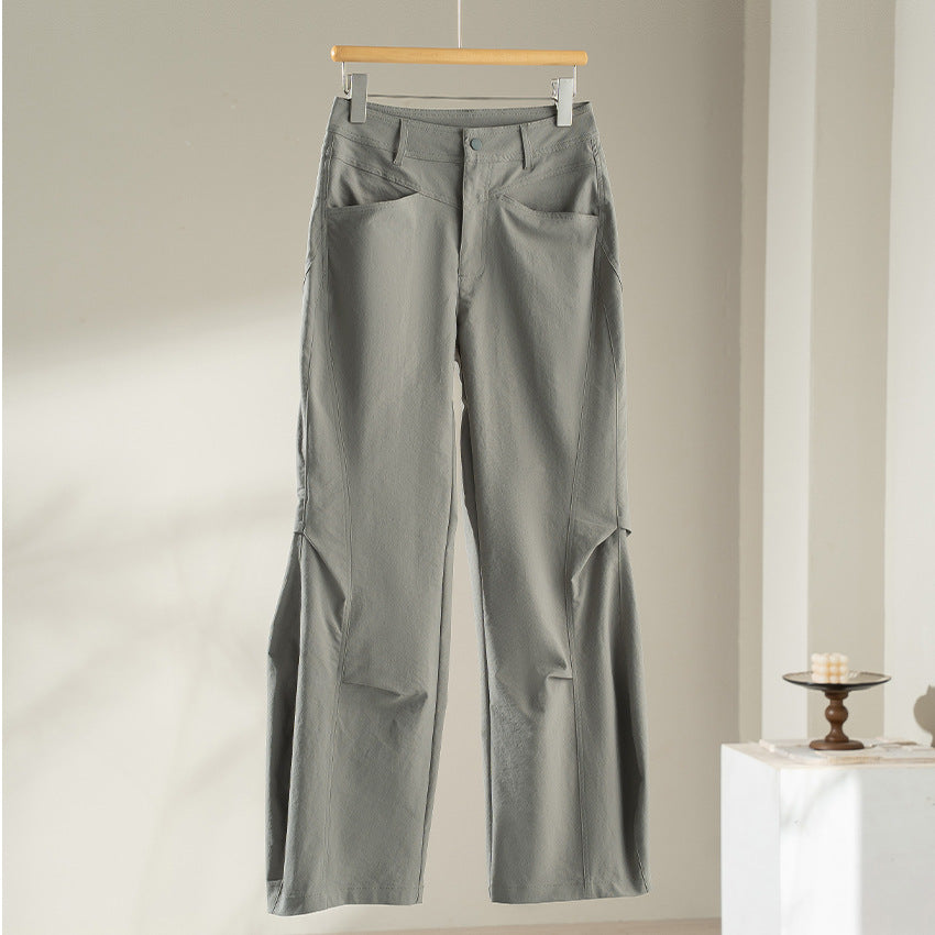 Women Wide High-Cut Trousers with Side Slit Panels and Distinctive Seam Details Chichicherry