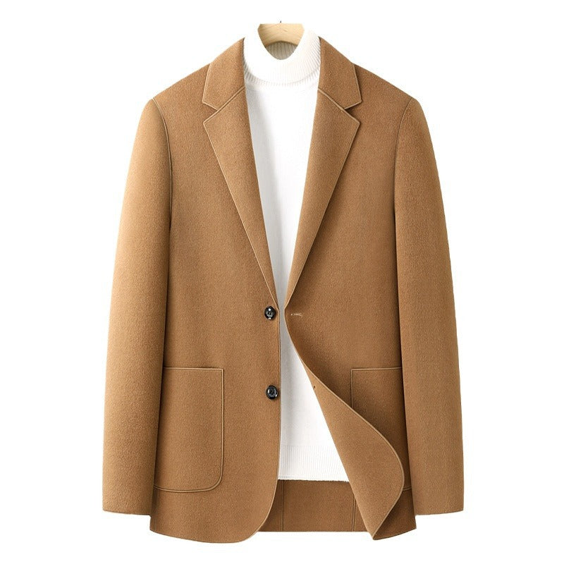 Men's Single-Breasted Wool Blend Blazer with Thermal Lining and Patch Pockets Chichicherry