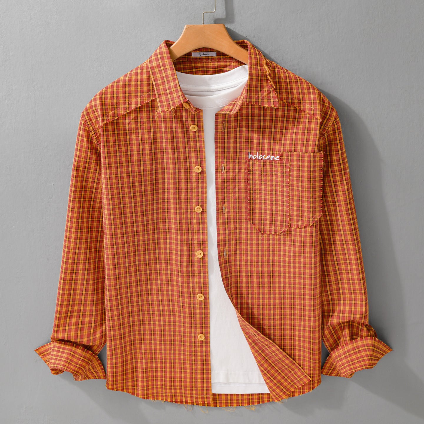 Men's check overshirt with frayed hem, chest pocket, and relaxed fit Chichicherry