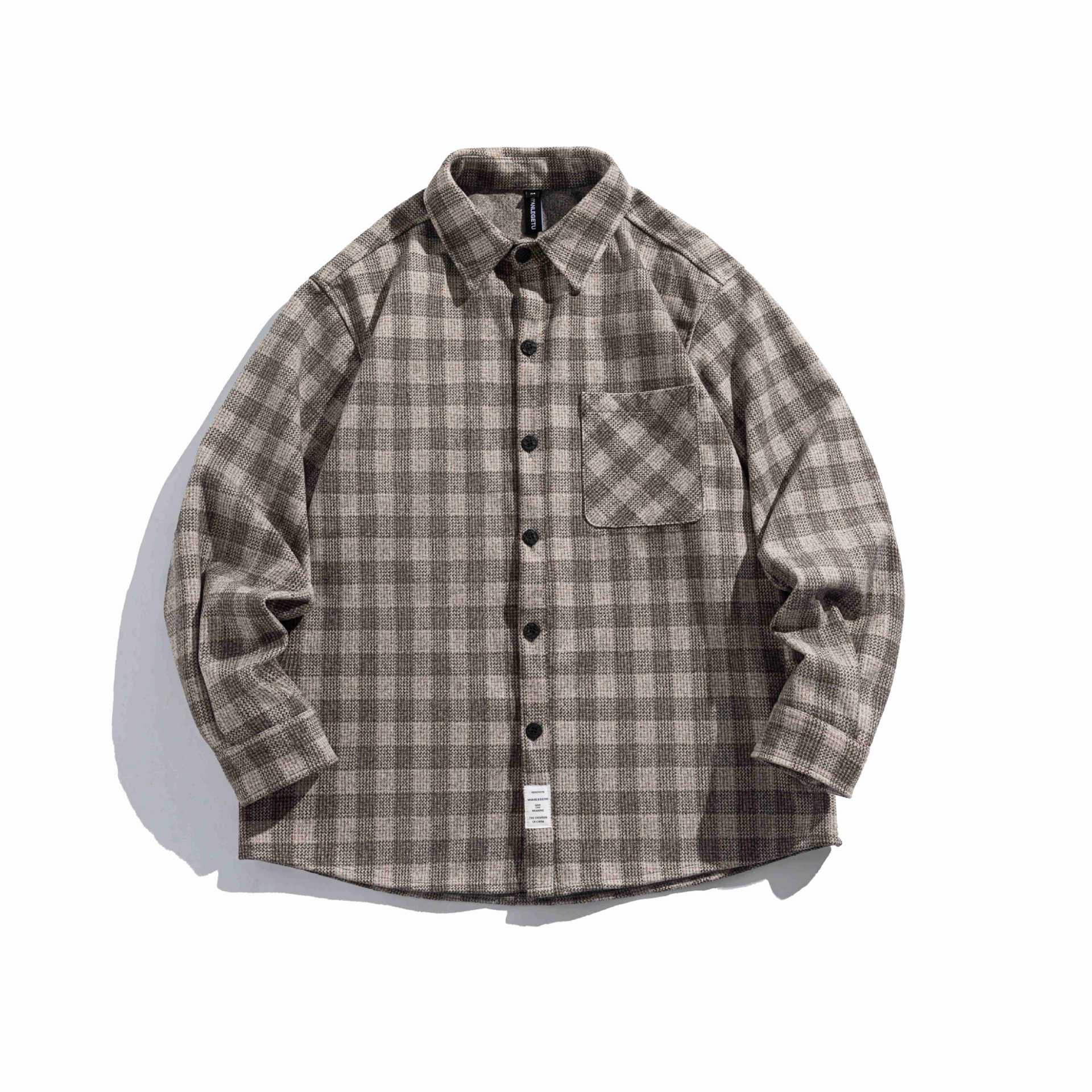 Men's checkered shirt jacket made of wool blend with overshirt cut and patched chest pocket Chichicherry