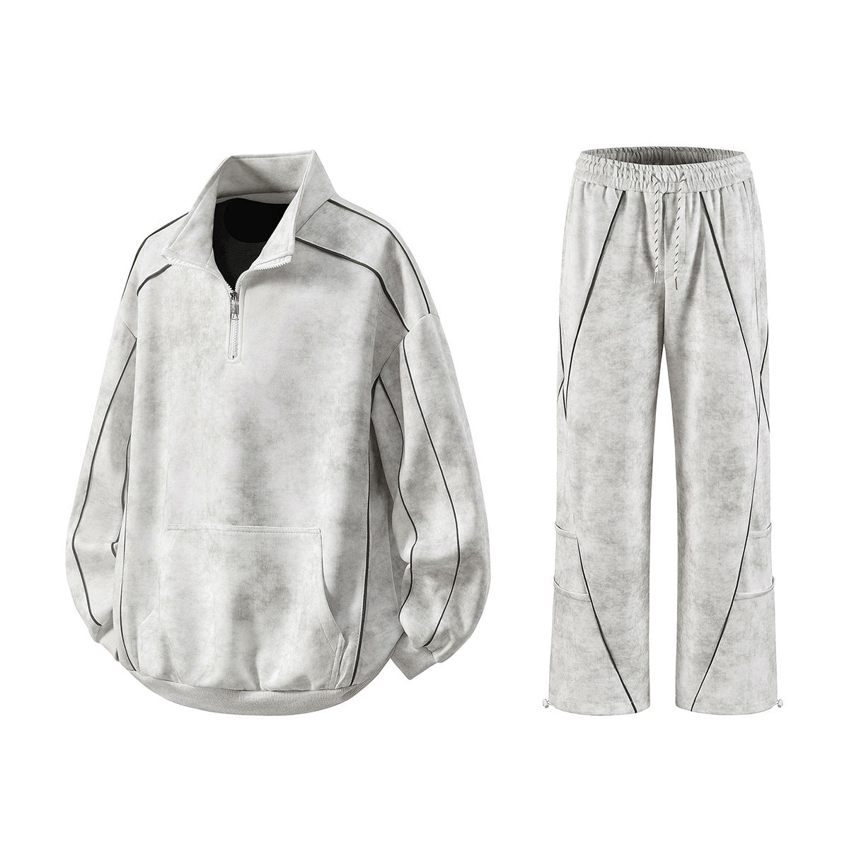 Men's Oversize Half-Zip Sweatshirt with Kangaroo Pocket, Contrast Piping and Balloon Sleeves Chichicherry