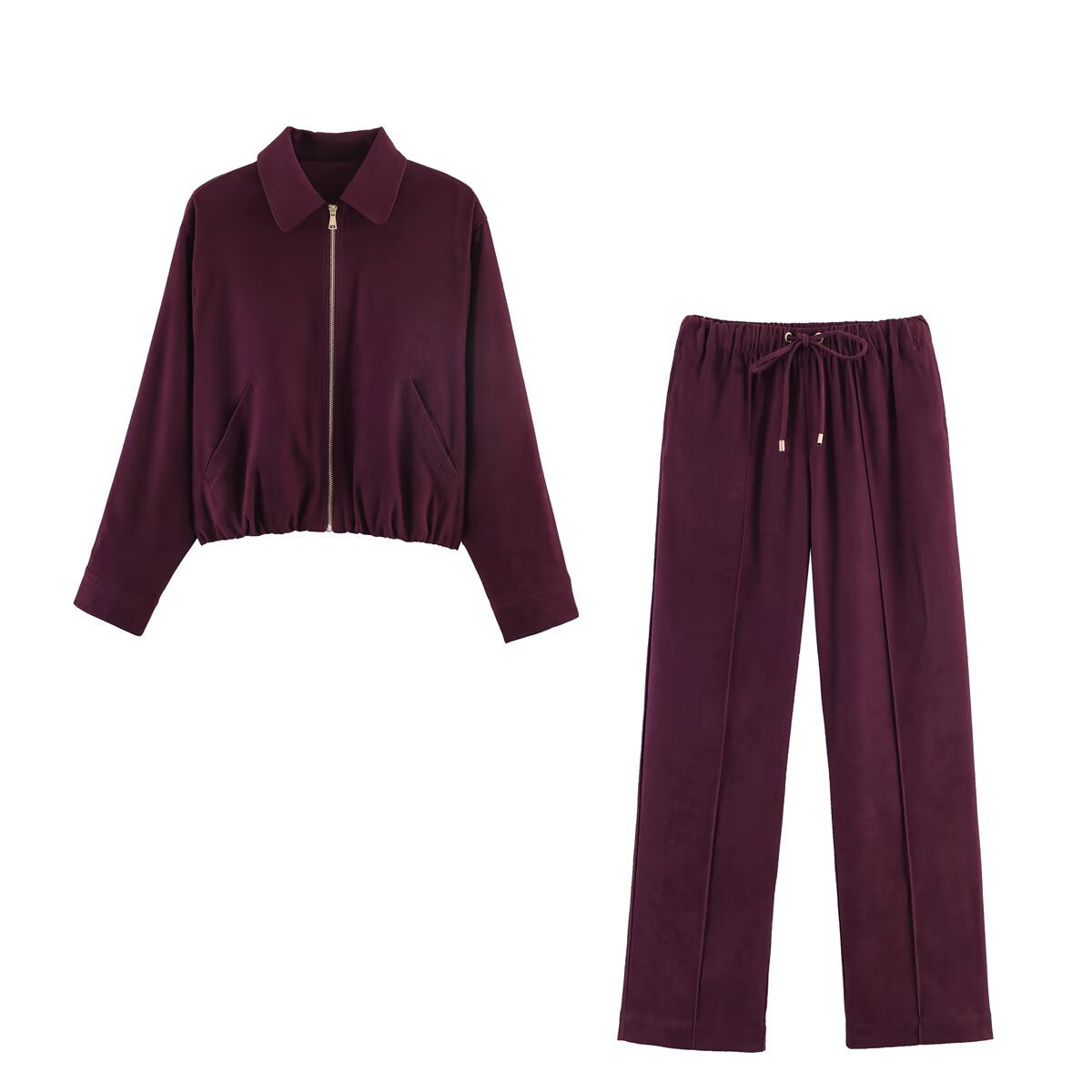 Women's Short Cut Suede-Look Bomber Jacket with Zipper Chichicherry