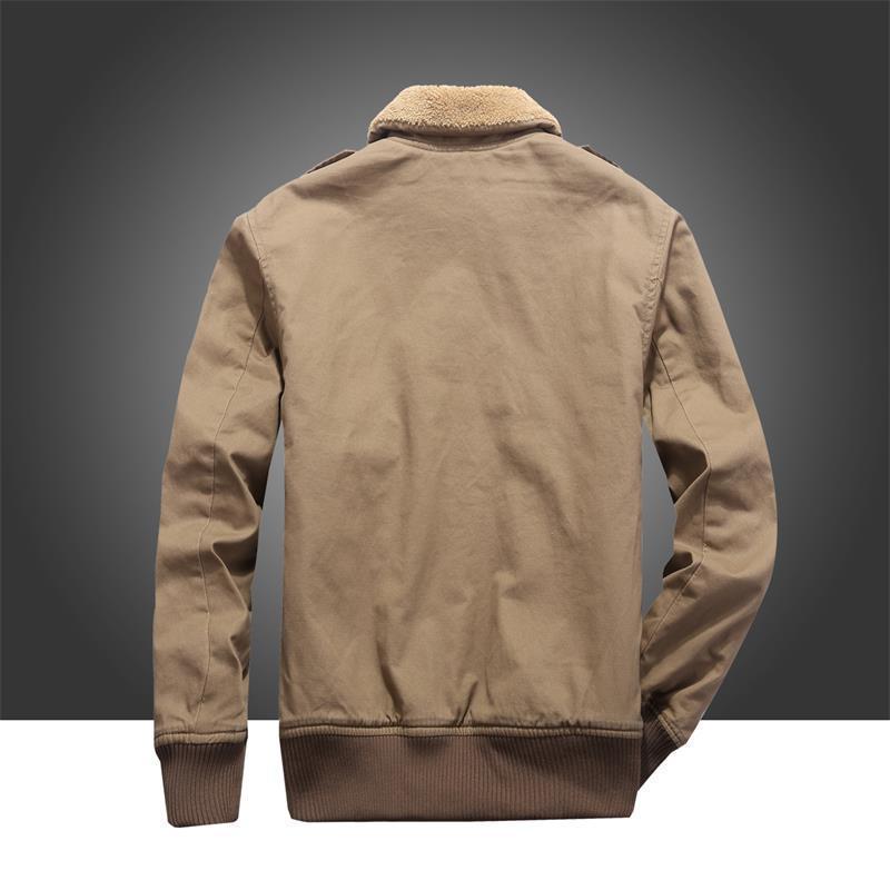 Men's Canvas Pilot Jacket with Teddy Lining, Ribbed Cuffs and Flap Pockets Chichicherry