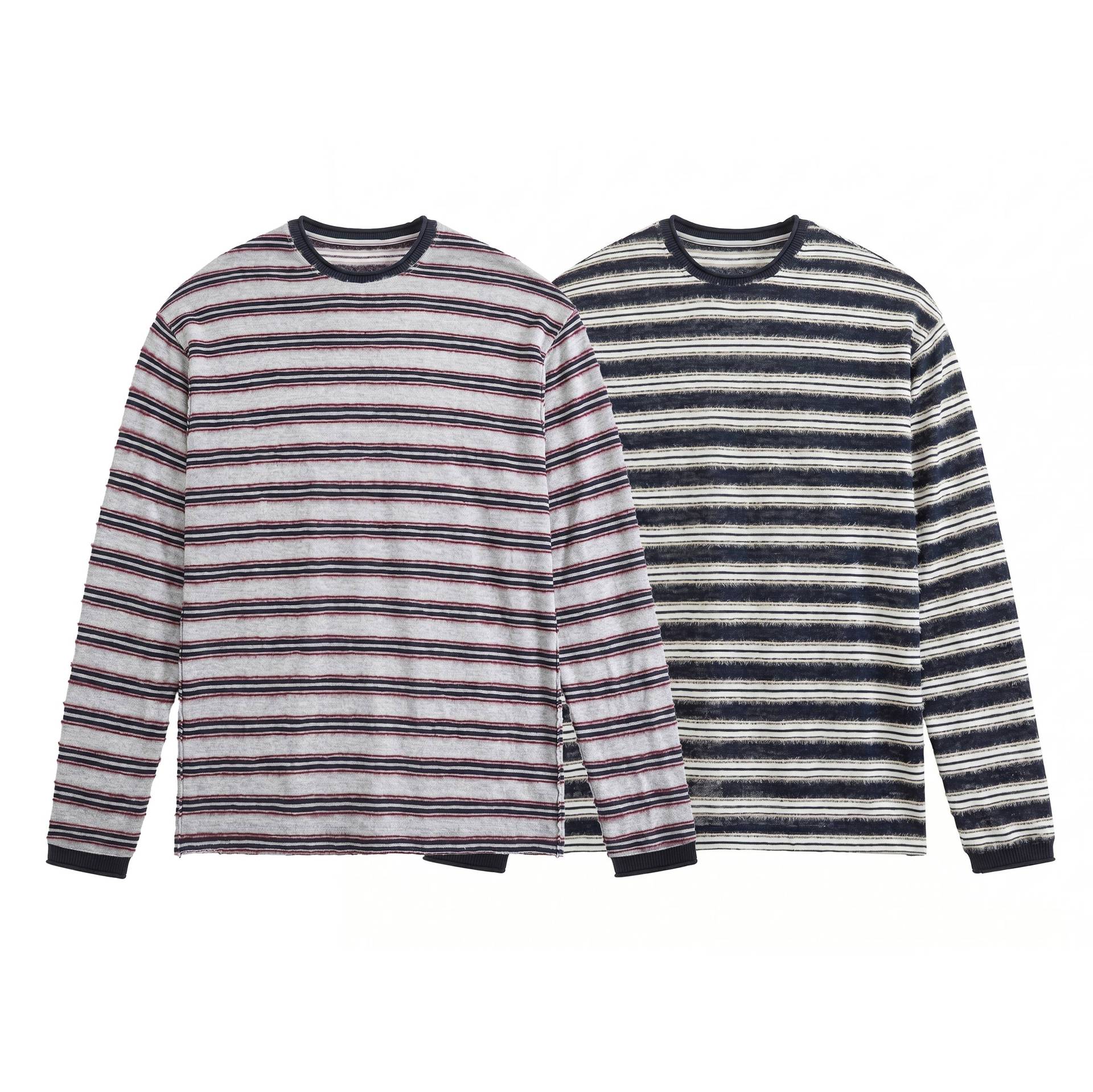 Unisex Long-sleeved fine knit shirt with striped structure and ribbed collar Chichicherry