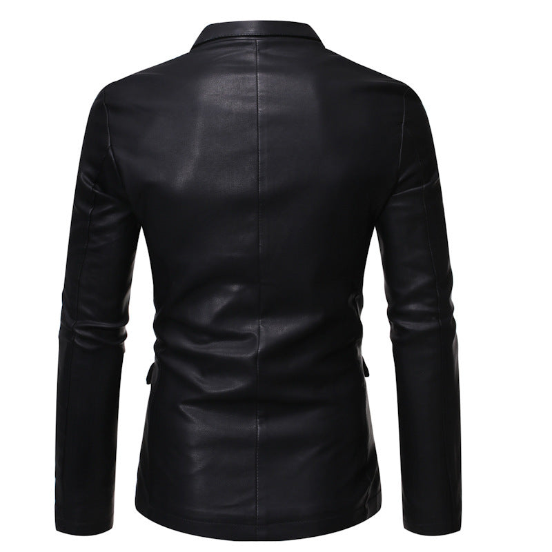 Men's Elegant Leather Blazer Jacket in Slim Fit with Lapel Collar Chichicherry