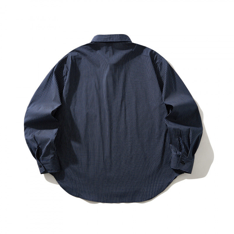 Unisex Lightweight Checked Overshirt with Shirt Collar, Side Pockets, and Curved Hem Chichicherry