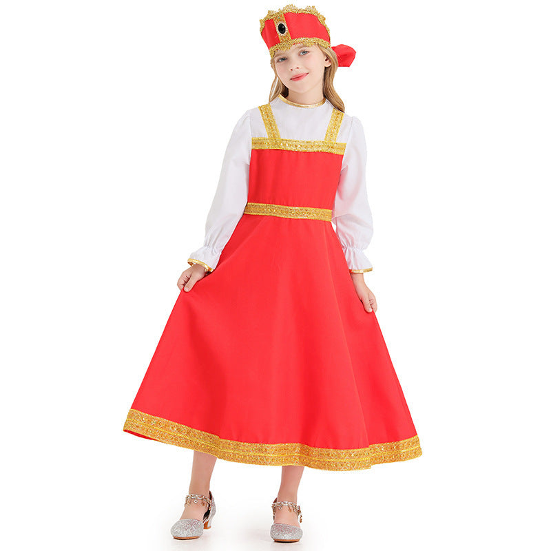 Girl Fairy Tale Costume with Elegant Ruffles and Golden Accents Chichicherry