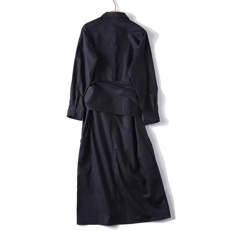 Women Oversized Button-Down Dress with Side Knot Belt and Midi Length Chichicherry