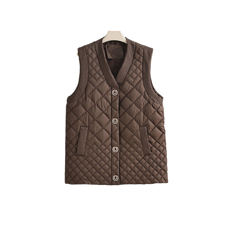 Ladies nano quilted vest with decorative buttons and V-neck Chichicherry