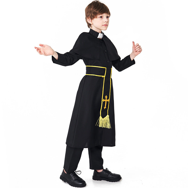 Men's Priest Costume with Cape and Golden Accessories Chichicherry