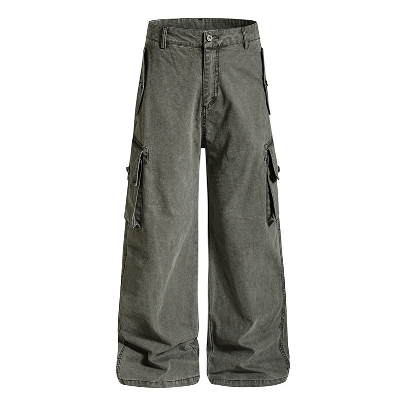 Women's Wide Cargo Culotte Pants in Vintage Wash with High Waist and Multiple Pockets Chichicherry