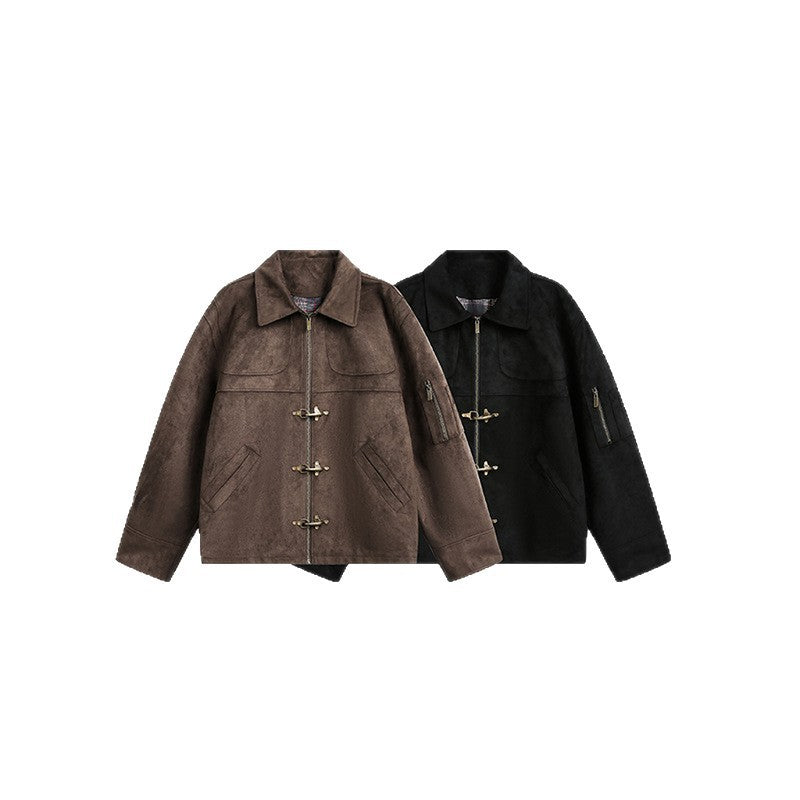 Men's short jacket in boxy format made of suede look with toggle closures and zipper Chichicherry
