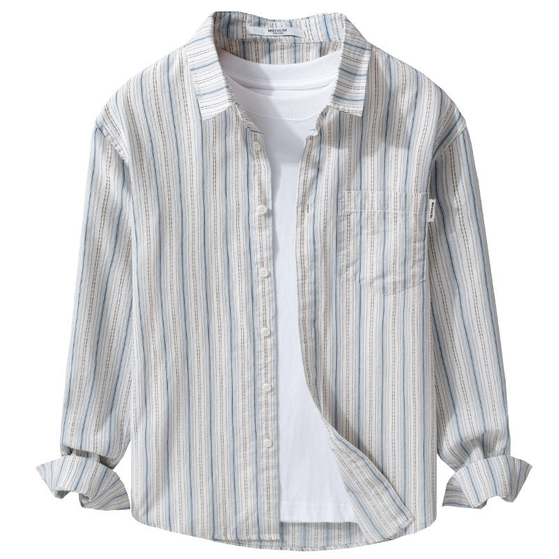 Men's Striped Linen Blend Shirt in Relaxed Fit with Kent Collar and Chest Pocket Chichicherry