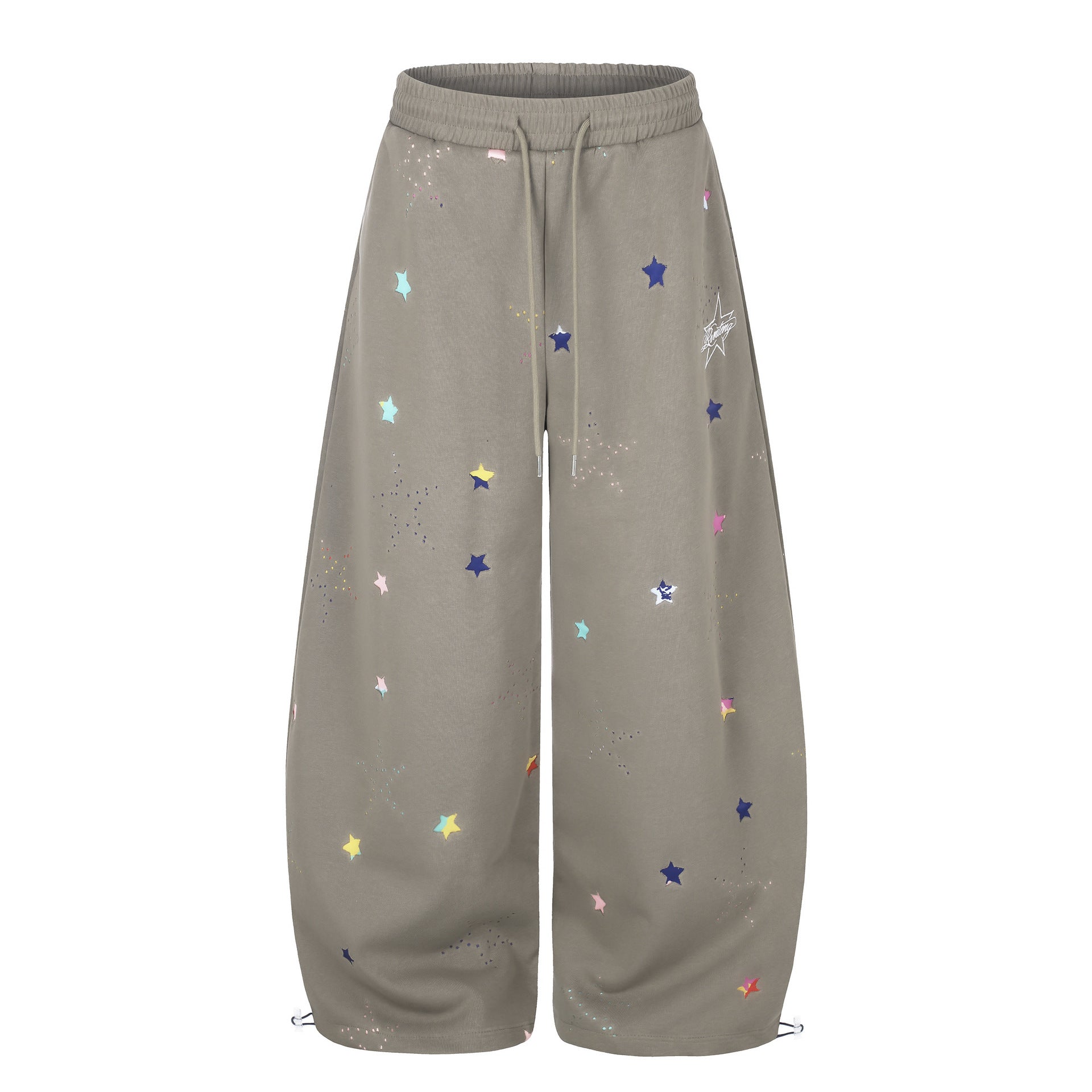 Women's extra wide palazzo capri sweatpants with star print, comfort waistband, and adjustable hem.