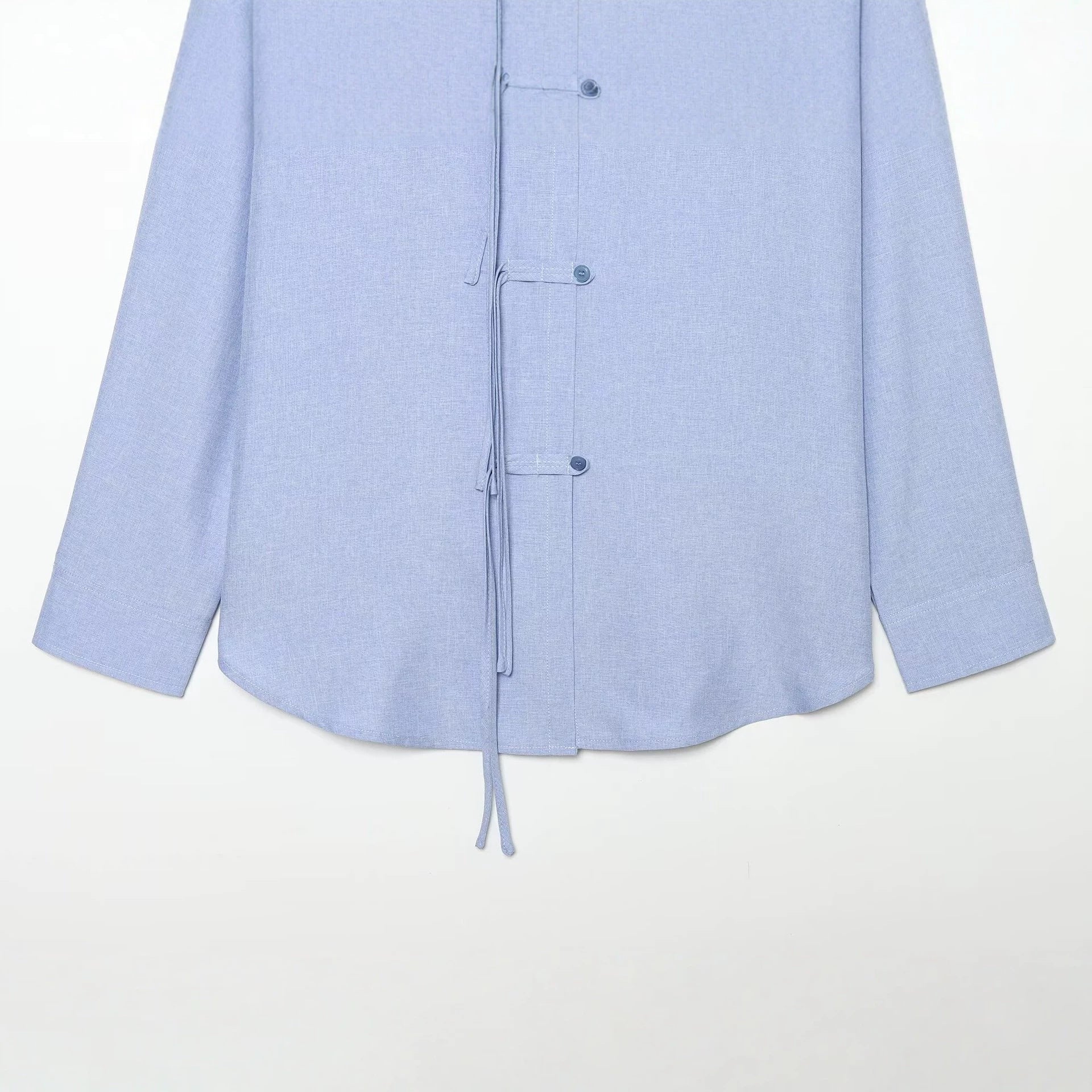 Women Oversize Shirt Jacket with Drawstring, Decorative Knot Closure and Shirt Collar Chichicherry