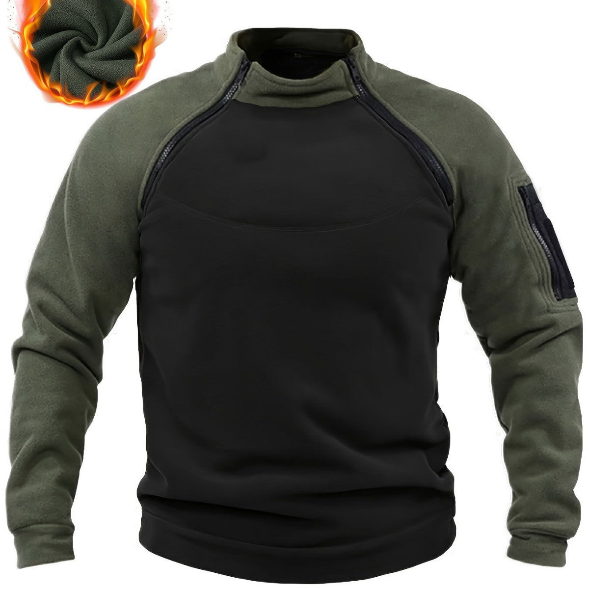 Men's Thermal Combat Fleece Pullover with Reinforced Chest Plate and Sleeve Zipper Chichicherry