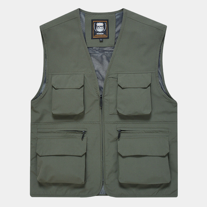 Men's Multifunctional Utility Vest made of technical canvas with mesh lining and front zipper Chichicherry