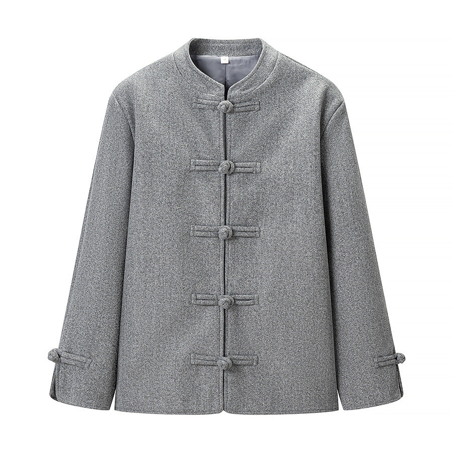 Women's Boxy Wool Blend Short Jacket with Toggle Closures and Stand-up Collar Chichicherry